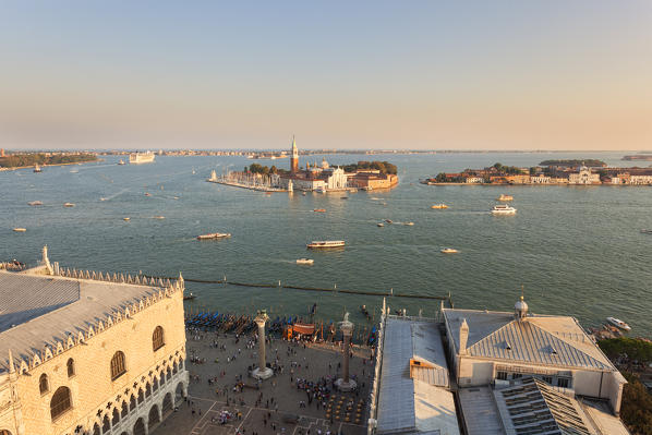 St. Mark's Square and St' Georges island seen from the top of St. Mark's Campanile, Venice, Veneto, Italy.