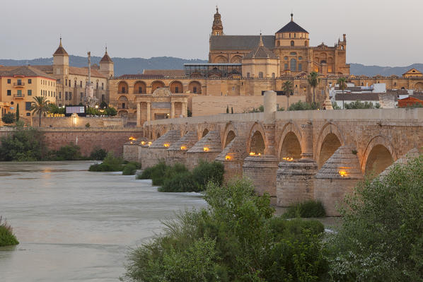 The Roman Bridge with the Mosque–Cathedral of Córdoba, Córdoba municipality, province of Córdoba, Andalusia, Spain