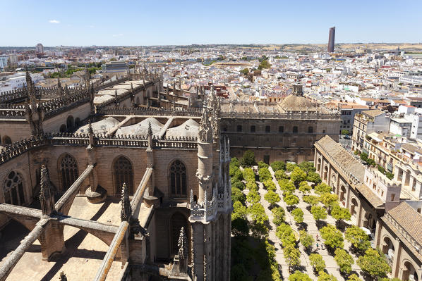 Elevated view of Seville from Giralda, Seville Cathedral, Seville, province of Seville, Andalusia, Spain