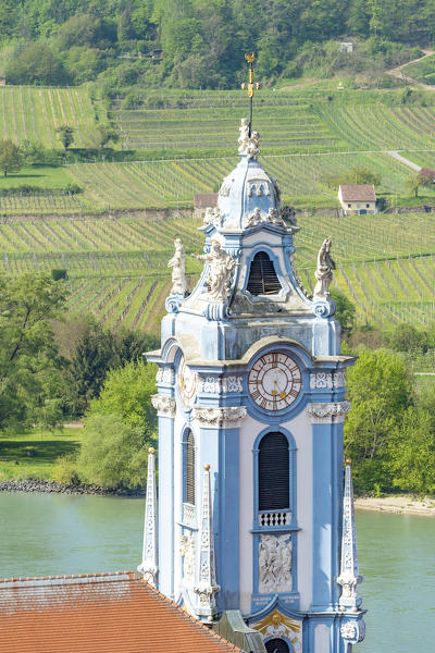 Duernstein, Wachau, Waldviertel,  district of Krems, Lower Austria, Austria, Europe. The collegiate church of Duernstein