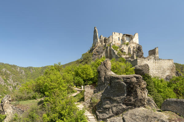 Duernstein, Wachau, Waldviertel,  district of Krems, Lower Austria, Austria, Europe. The castle ruin Duernstein
