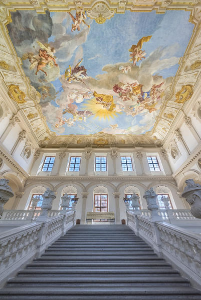 Furth bei Goettweig, district of Krems, Lower Austria, Austria, Europe. The Imperial Staircase and the Fresco of Paul Troger in the Goettweig abbey