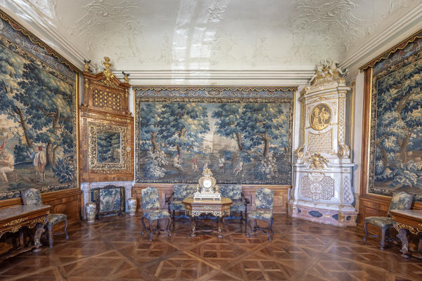 Furth bei Goettweig, district of Krems, Lower Austria, Austria, Europe. Museum room in the Goettweig abbey with tapestries