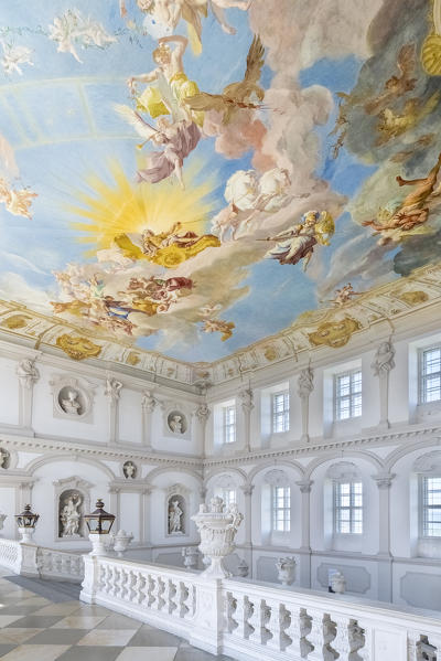 Furth bei Goettweig, district of Krems, Lower Austria, Austria, Europe. The Imperial Staircase and the Fresco of Paul Troger in the Goettweig abbey