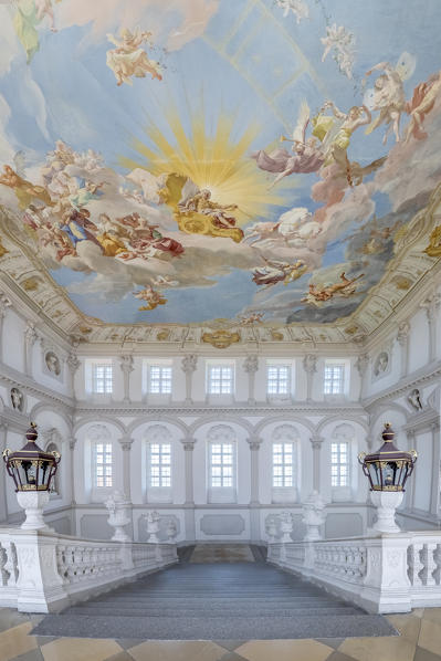 Furth bei Goettweig, district of Krems, Lower Austria, Austria, Europe. The Imperial Staircase and the Fresco of Paul Troger in the Goettweig abbey