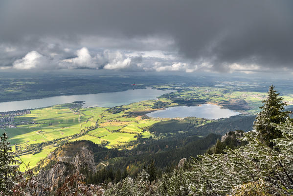 Schwangau, district Ostallgäu, Swabia, Bavaria, Germany, Europe. View from Tegelberg to the lakes, Forggensee and Bannwaldsee
