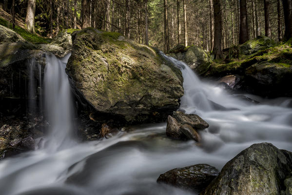 Lutago/Luttach, Aurina Valley, South Tyrol, Italy. The Pojen creek in the Aurina Valley