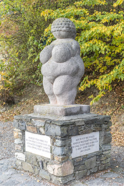 Willendorf in der Wachau, Wachau, Waldviertel, district of Krems, Lower Austria, Austria, Europe. Replica of Venus of Willendorf. The Venus of Willendorf is an  Venus figurine estimated to have been made 30,000 BCE