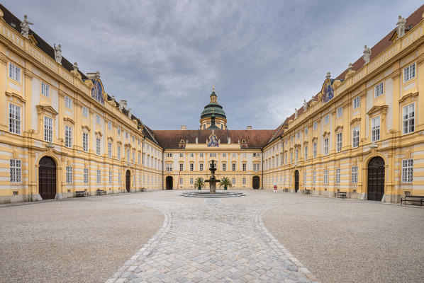 Melk, Wachau, Lower Austria, Austria, Europe. Prelate's courtyard of the Benedectine abbey