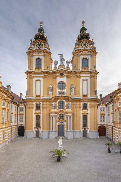 Melk, Wachau, Lower Austria, Austria, Europe. Prelate's courtyard of the Benedectine abbey