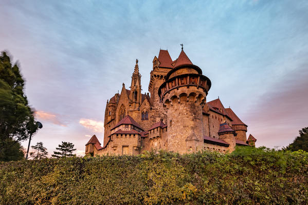 Leobendorf, district od Korneuburg, Lower Austria, Austria, Europe. Sunset at the Kreuzenstein castle (Burg Kreuzenstein)