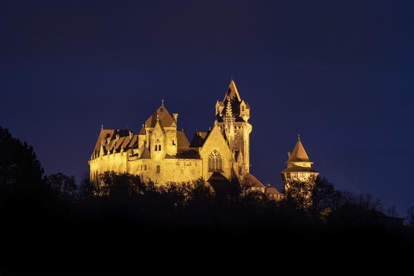 Leobendorf, district od Korneuburg, Lower Austria, Austria, Europe. Dusk at the Kreuzenstein castle (Burg Kreuzenstein)
