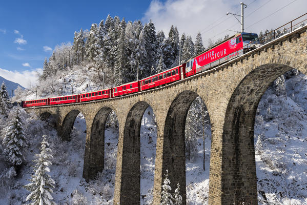 Bernina express in Landwasser bridge, Grigioni, Switzerland