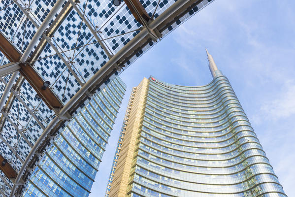 Milan, Lombardy, Italy. 
Gae Aulenti square with Unicredit Towers