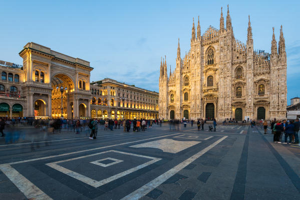 Milan, Lombardy, Italy.
The facade of the Milan's Cathedral at sunset with gallery Vittorio Emanuele