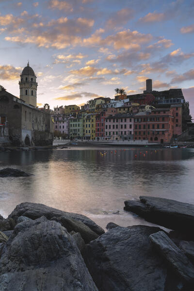 Sunrise in Vernazza, Cinque terre natural park in La Spezia province, Liguria, Italy.