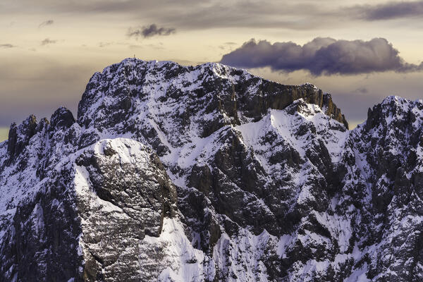 Sunset from Monte Ferrante in winter season, Orobie Alps in Bergamo province, Lombardy district, Italy, Europe.