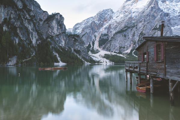 Braies, Prags, Dolomites, South Tyrol, Italy. The Lake Braies , Pragser Wildsee.