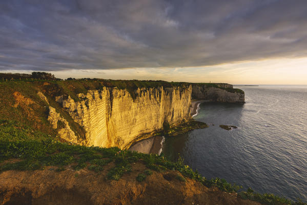 Etretat at sunset,Normandy,France.