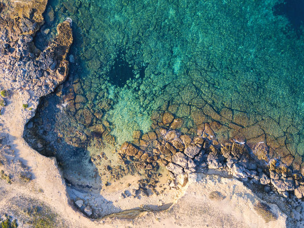 Detail of Ionic sea aerial view, Taranto district, Puglia, Italy, Europe.