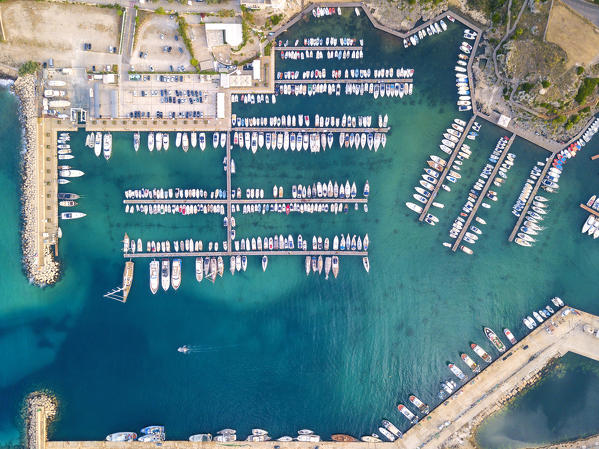 Port of Santa Maria di Leuca aerial view, Lecce district, Puglia, Italy, Europe.