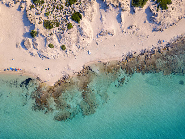 Dune of Campomarino di Maruggio aerial view, Taranto province, Apulia, Salento, Italy, Europe.