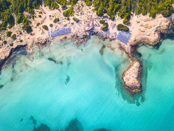 Punta della Suina Beach aerial view, Lecce province, Apulia, Salento, Italy, Europe.
