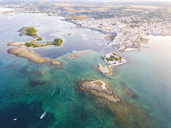 Village of Porto Cesareo aerial view, Taranto province, Apulia, Salento, Italy, Europe.
