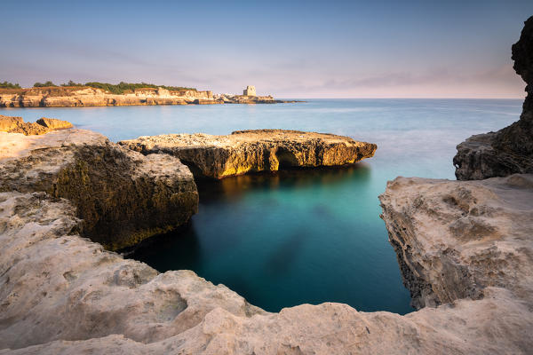 Roca Vecchia at dawn, Lecce province, Apulia, Italy