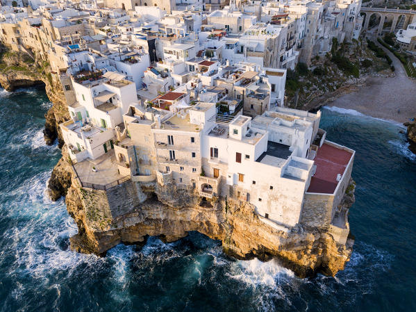 Polignano a Mare aerial view, Polignano a Mare, Bari province, Apulia, Italy.