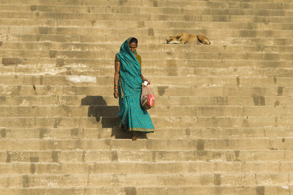 Varanasi, Uttar Pradesh, India, Asia. Morning scene on the ghats