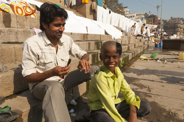 Varanasi, Uttar Pradesh, India, Asia. Morning scene on the ghats
