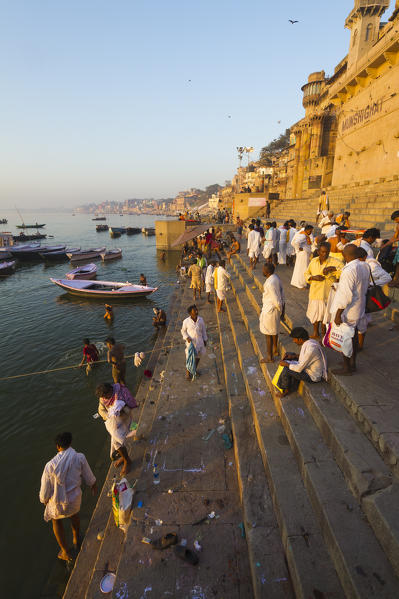 Varanasi, Uttar Pradesh, India, Asia. Morning scene on the ghats