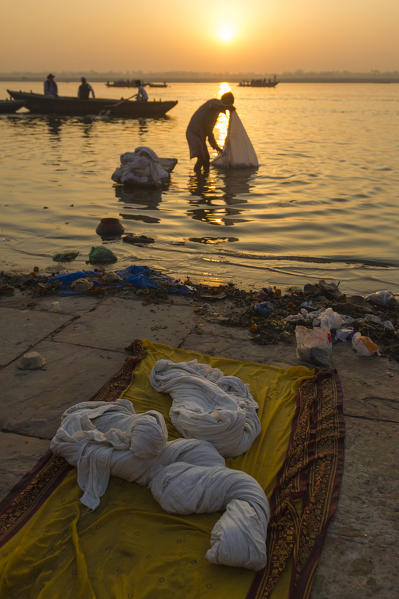 Varanasi, Uttar Pradesh, India, Asia. Morning scene on the ghats