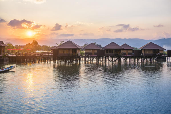 Inle lake, Nyaungshwe township, Taunggyi district, Myanmar (Burma).  Shwe Inn Tha floating resort's bungalows.