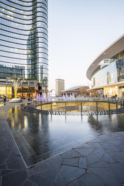 Milan, Lombardy, Italy. Gae Aulenti square in the Porta Nuova business district.