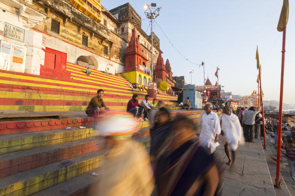 Varanasi, Uttar Pradesh, India, Asia. Morning scene on the ghats