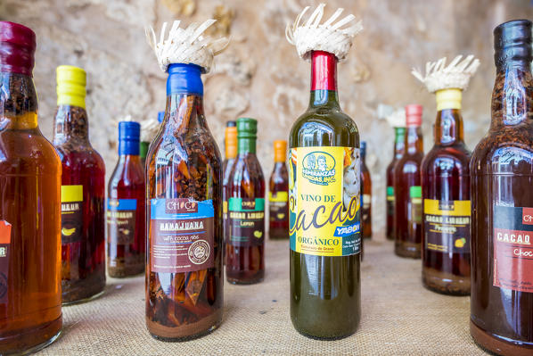 Colonial Zone (Ciudad Colonial), Santo Domingo, Dominican Republic. Cacao liquors in a shop.