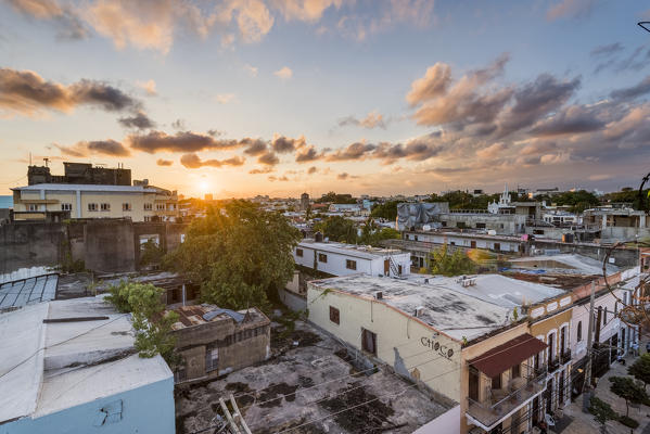 Colonial Zone (Ciudad Colonial), Santo Domingo, Dominican Republic. Cityscape at sunset.