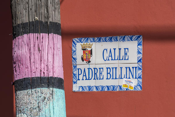 Colonial Zone (Ciudad Colonial), Santo Domingo, Dominican Republic. Typical street sign.