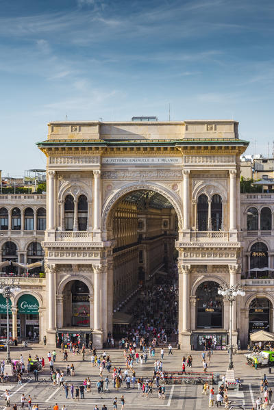 Milan, Lombardy, Italy. Front view of the entrance to the Galleria Vittorio Emanuele II.