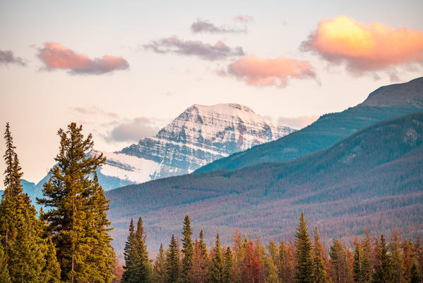 Autumn landscape in the Canadian Rockies. Jasper Alberta, Canada. Mt Robson in background