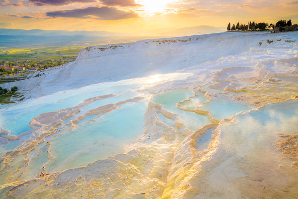 Turkey, Denizli Province, Pamukkale, Hierapolis Pamukkale Archeological Site (UNESCO Site), Natural Travertine Thermal Pools