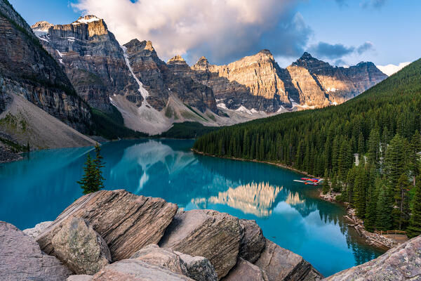 Moraine Lake at sunrise. Canada, Alberta, Banff National Park. Rocky Mountains