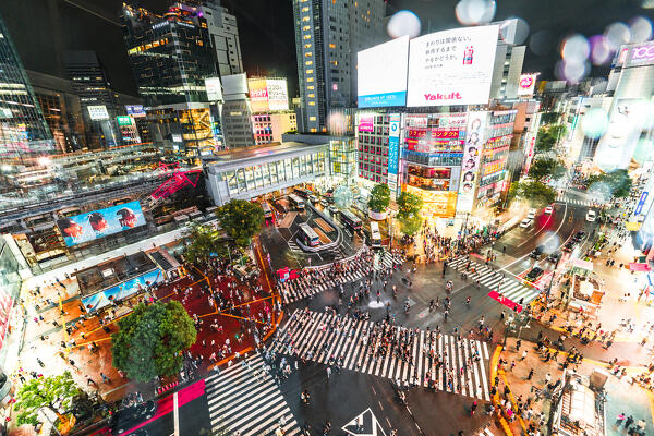 Shibuya Scramble Crossing from above, Tokyo. Japan