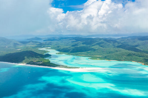 Whitehaven Beach and Hill inlet. Aerial view, Whitsundays Queensland Australia, Airlie Beach.