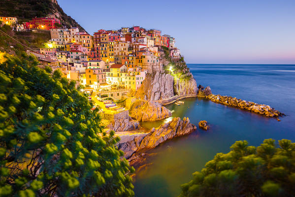 Blue hour in Manarola, Cinque Terre National Park, Liguria, Italy