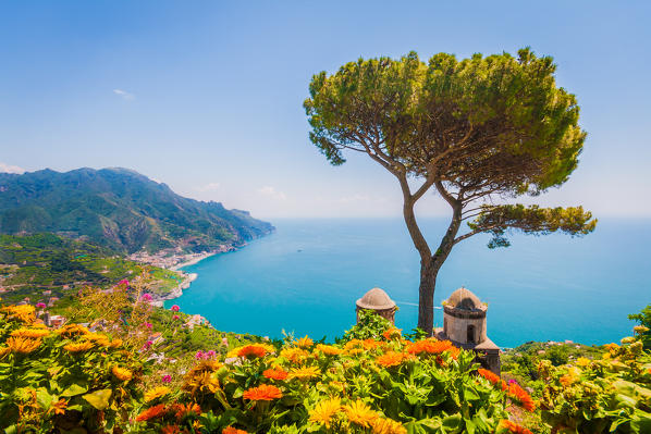Ravello, Campania, Salerno, beautiful Town on the Amalfi Coast.View from Villa Rufolo
