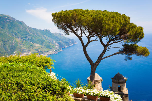 Ravello, Amalfi Coast, Sorrento, Italy. View of the coastline from Villa Rufolo