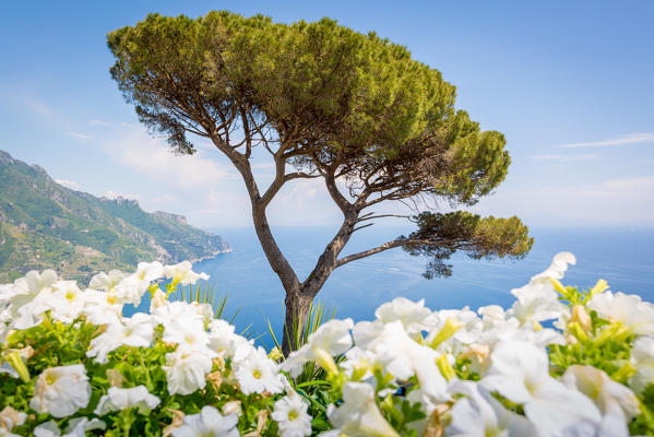 Ravello, Amalfi Coast, Sorrento, Italy. View of the coastline from Villa Rufolo